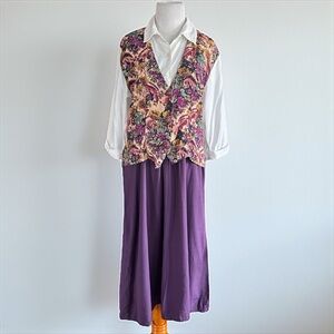 Vintage Floral Vest with Purple Skirt Ensemble